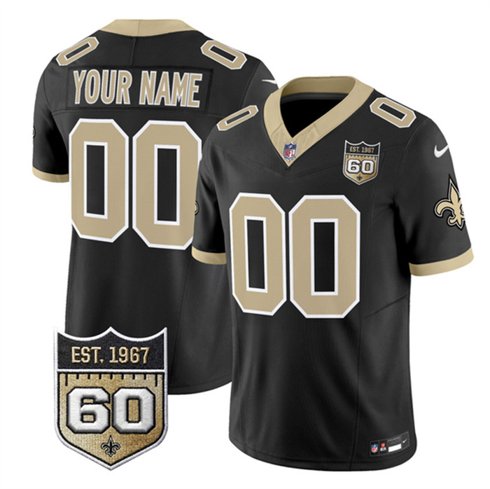 Men's New Orleans Saints Active Player Custom Black F.U.S.E. 60th Anniversary Patch Vapor Limited Stitched Football Jersey Men's New Orleans Saints Active Player Custom Black F.U.S.E. 60th Anniversary Patch Vapor Limited Stitched Football Jersey